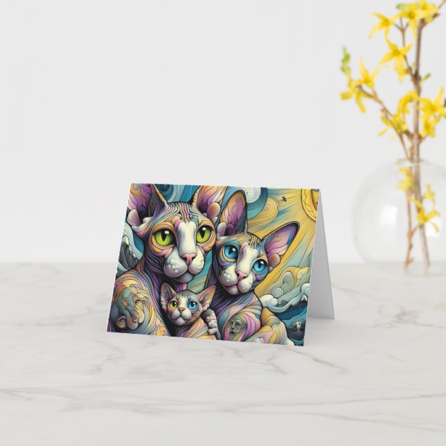 Abstrakt Fantasy Sphynx Familie Karte (Gelbe Blume)