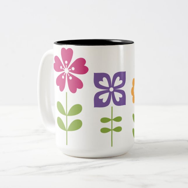 abstrakt-farbig dekorativ-blumenreich zweifarbige tasse (Vorderseite Links)