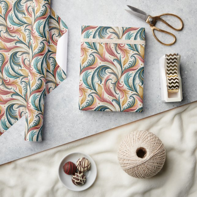 Abstrakt Feathers Wrapping Paper Roll Geschenkpapier (Kunsthandwerk)