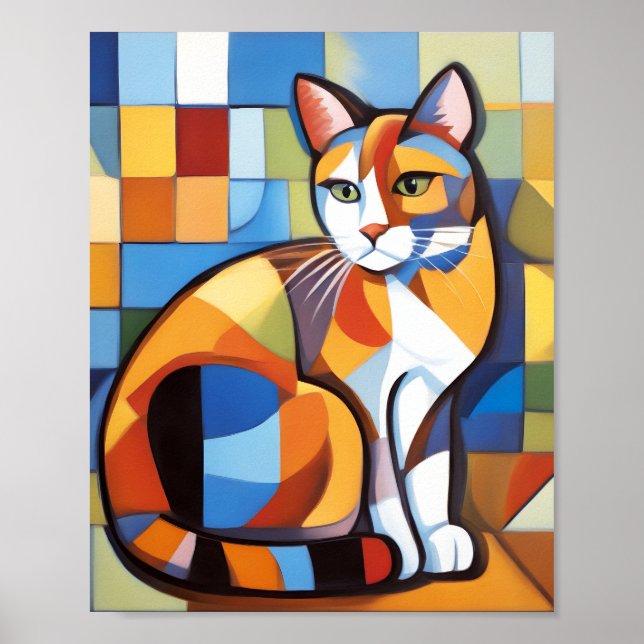 Abstrakt Feline Beauty Calico Cat Kubist Poster (Vorne)