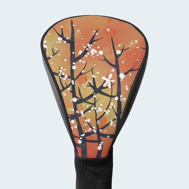 Abstrakt Floral Burnt Orange Golf Headcover (Modern floral abstract blossom in burnt orange and white on a golf head cover)