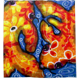 Abstrakt Floral Koi Fisch Orange Yellow Red Blue Duschvorhang