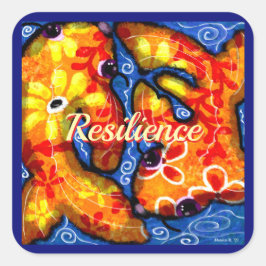 Abstrakt Floral Koi Fisch Orange Yellow Red Blue Quadratischer Aufkleber