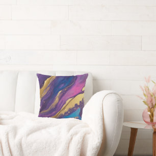 Abstrakt-Flow Art-Blue Rosa Lila und Gold- Kissen