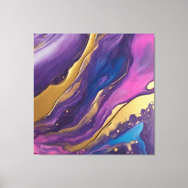 Abstrakt-Flow Art-Blue Rosa Lila und Gold- Leinwanddruck (Vorderseite)