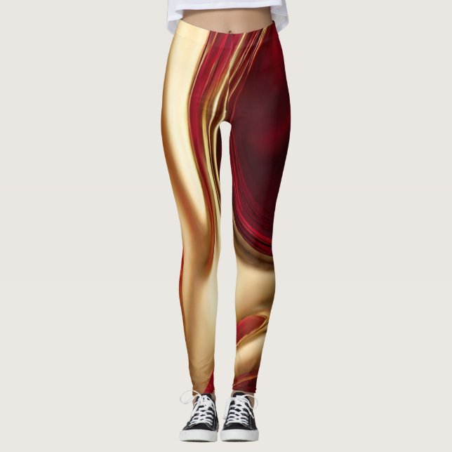 Abstrakt-Flow Art-Red und Gold- Leggings (Vorderseite)