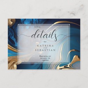 Abstrakt flüssiges Gold auf blauem Marmor Begleitkarte