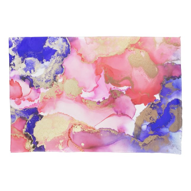Abstrakt flüssiges Lila-rosa-Gold-Metallic Kissenbezug (Vorderseite)