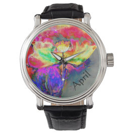 Abstrakt-gelb-rosa Aquarellmalerei Armbanduhr