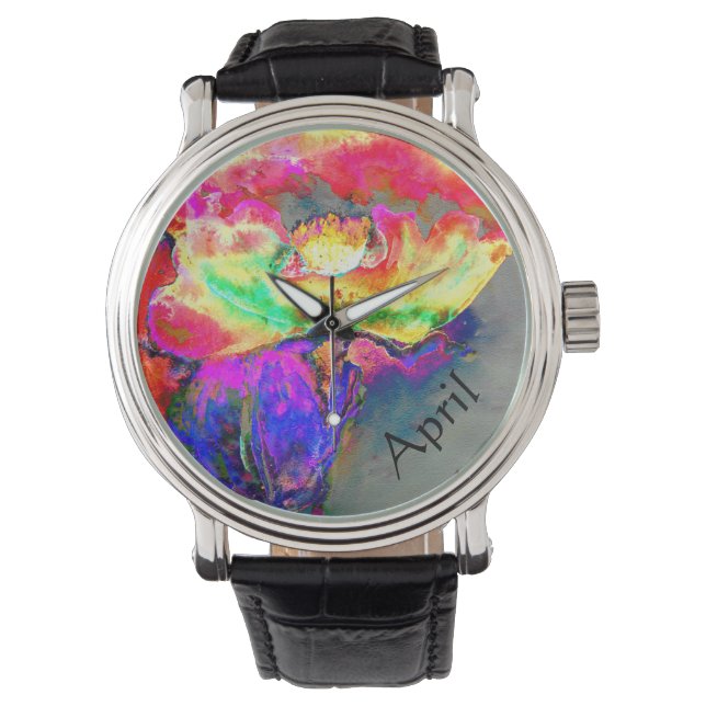 Abstrakt-gelb-rosa Aquarellmalerei Armbanduhr (Vorderseite)