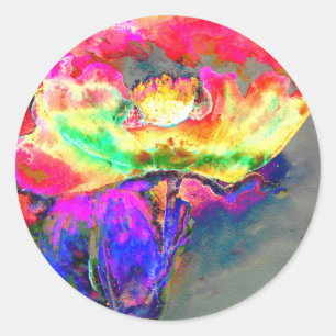 Abstrakt-gelb-rosa Aquarellmalerei Runder Aufkleber