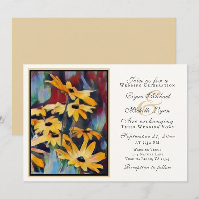 Abstrakt-Gelbe Daisy-Bläserkunst Hochzeit Einladung (Vorne/Hinten)