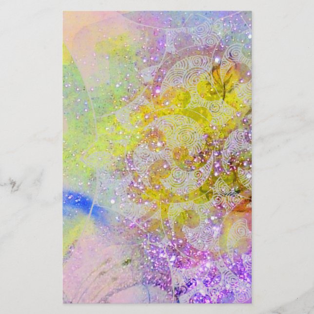 ABSTRAKT GELBE LILA WELLEN, BLUMENFANG-WIRBEL BRIEFPAPIER (Vorderseite)