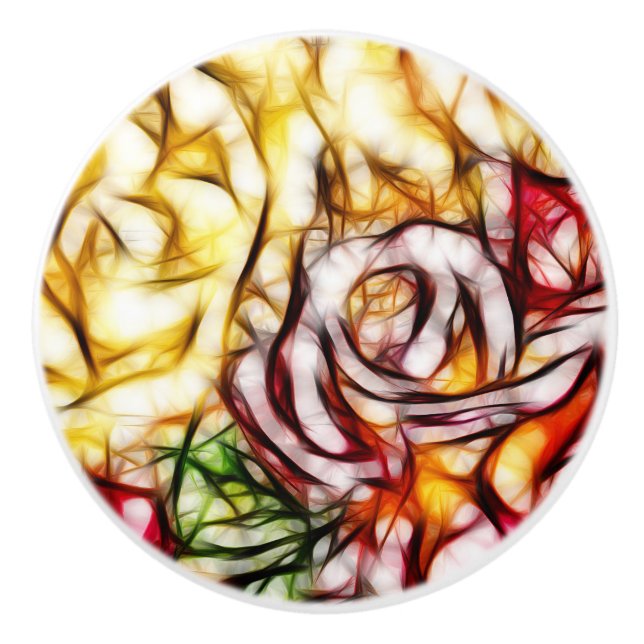 Abstrakt Gelbe Rose Kunstblumenleuchte Keramikknauf (Vorderseite)