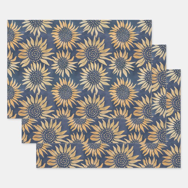 Abstrakt Gelbe Sonnenblumen auf blau Geschenkpapier Set (Set)