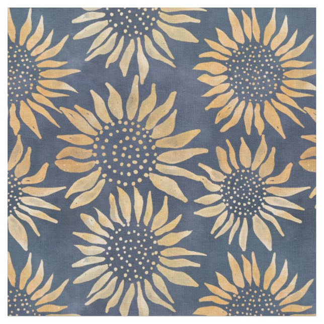 Abstrakt Gelbe Sonnenblumen auf blau Stoff (Nahaufnahme)