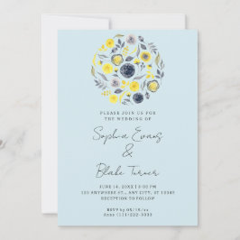 Abstrakt-gelbe und blaue Bouquet-Hochzeit Einladung