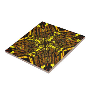 Abstrakt-Gelbgrün-Schwarz-Fraktal - Golden Fliese