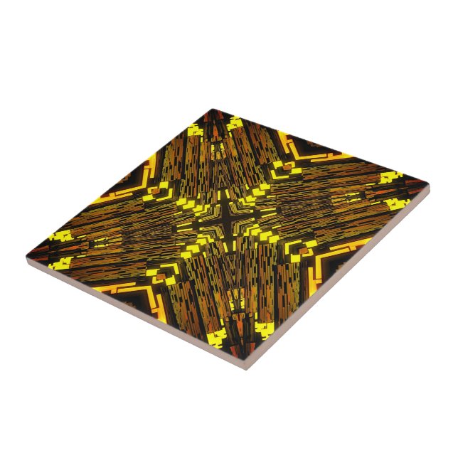 Abstrakt-Gelbgrün-Schwarz-Fraktal - Golden Fliese (Seite)