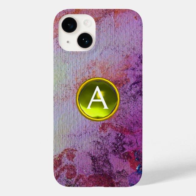 ABSTRAKT GEM MONOGRAM lila gelb Case-Mate iPhone 14 Hülle (Rückseite)
