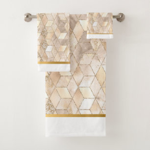 ABSTRAKT GEO BLOCK GOLD BRONZE BADEZIMMER TOWEL SE BADHANDTUCH SET