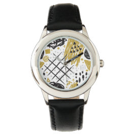 Abstrakt Geo Gold Black 03 Armbanduhr