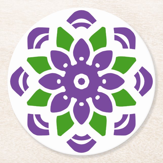 Abstrakt Geo Mandala Blume Runder Pappuntersetzer (Vorderseite)