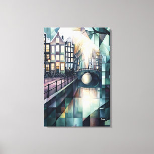 Abstrakt Geometric Amsterdam Skyline mit Canal Leinwanddruck