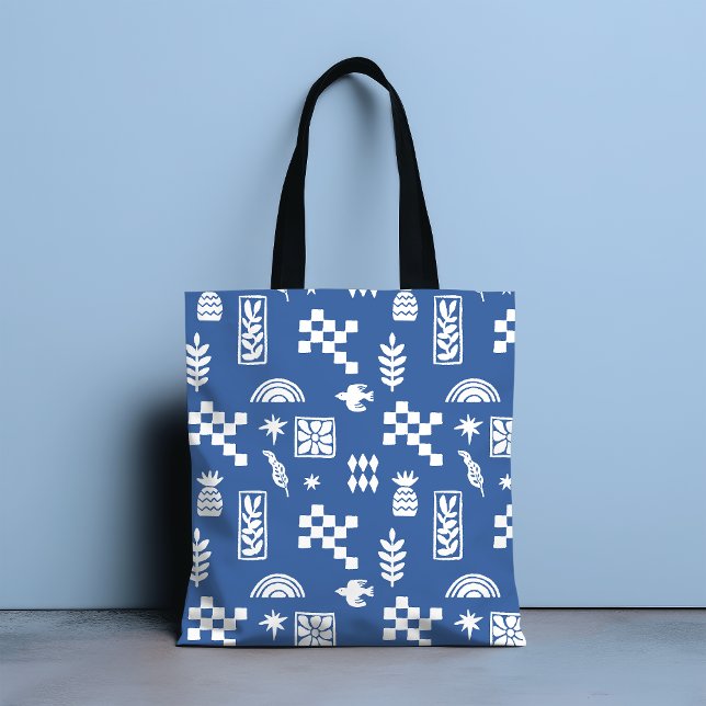 Abstrakt Geometric Bird Floral Blue Girly Chic Tasche (Von Creator hochgeladen)