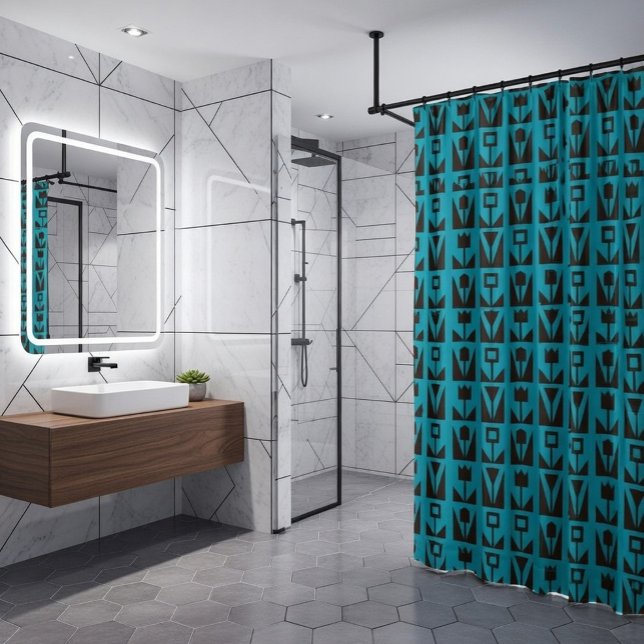 Abstrakt Geometric Blue Floral Duschvorhang (Von Creator hochgeladen)