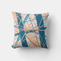 Abstrakt Geometric Funky Cool Blue Peach Cushion