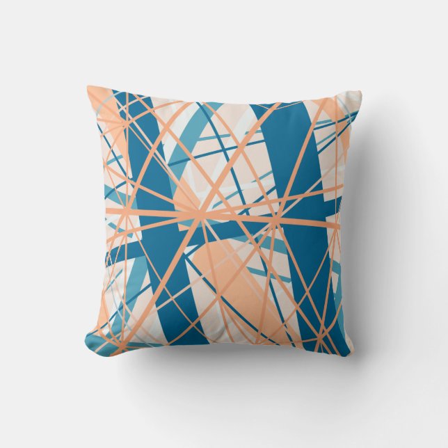 Abstrakt Geometric Funky Cool Blue Peach Cushion Kissen (Vorderseite)