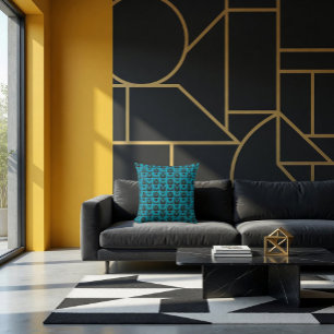Abstrakt Geometrisch Blau Floral Kissen