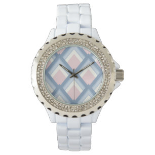 Abstrakt geometrisch, blau, rosa und weiß armbanduhr