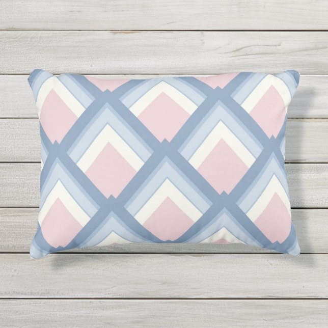 Abstrakt geometrisch, blau, rosa und weiß kissen für draußen (Vorderseite)