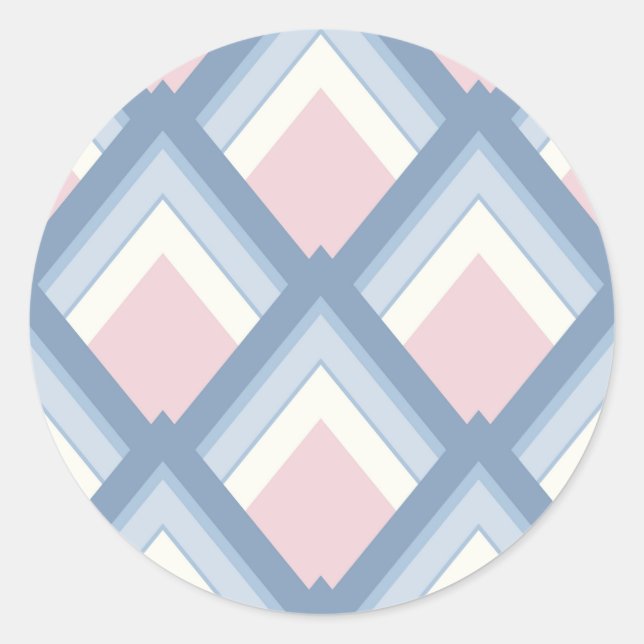 Abstrakt geometrisch, blau, rosa und weiß runder aufkleber (Vorderseite)