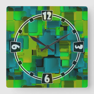Abstrakt, geometrisch, elegant, bunt, polygonal quadratische wanduhr