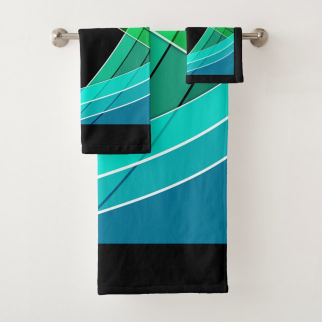 Abstrakt, geometrisch , grün , blau , schwarz badhandtuch set (Insitu)