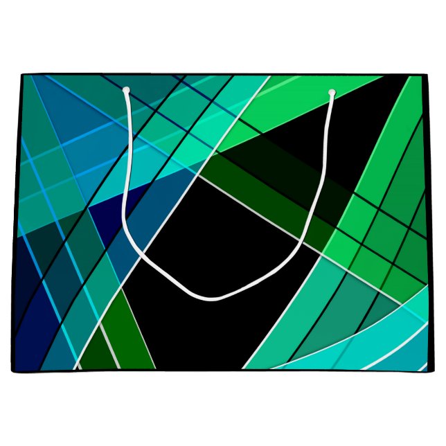 Abstrakt, geometrisch , grün , blau , schwarz große geschenktüte (Vorderseite)