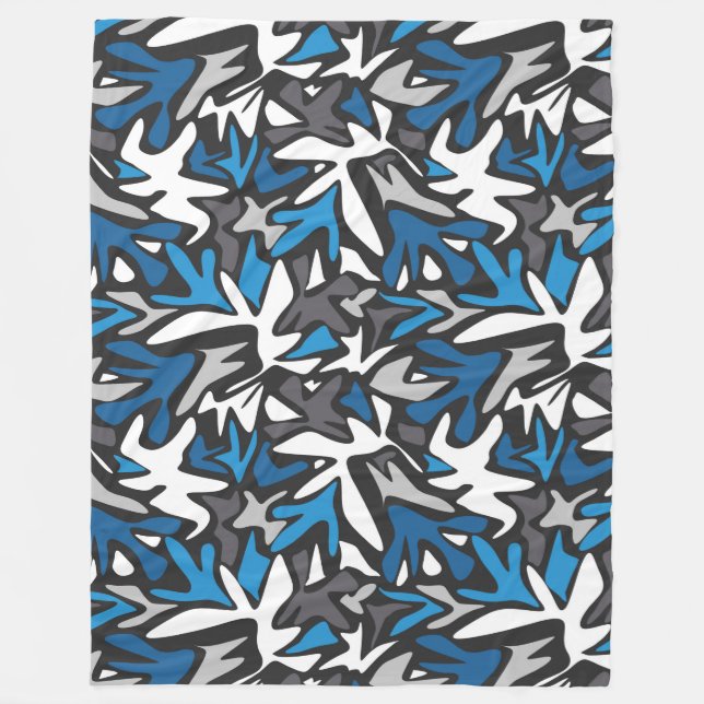 abstrakt, geometrisch, Muster, Schwarz und Blau Fleecedecke (Vorderseite)