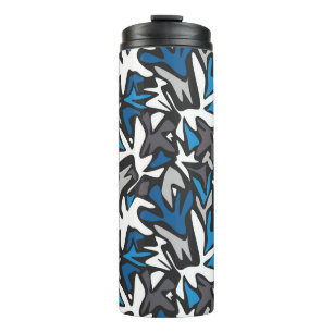 abstrakt, geometrisch, Muster, Schwarz und Blau Thermosbecher