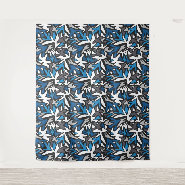abstrakt, geometrisch, Muster, Schwarz und Blau Wandteppich (Vorderseite)