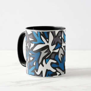 abstrakt, geometrisch, Muster, schwarze und blaue Tasse
