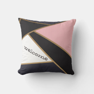 Abstrakt Geometrisch Schwarz Weiß Pink Kissen