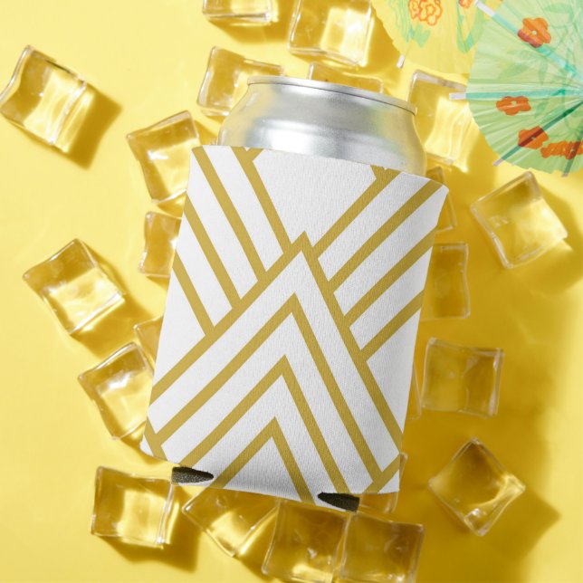 Abstrakt, geometrisch, weiß und gold dosenkühler (In Situ Sommer)