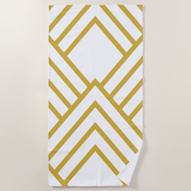Abstrakt, geometrisch, weiß und gold strandtuch (Vorderseite)