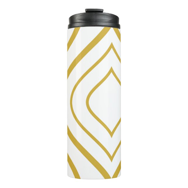 Abstrakt, geometrisch, weiß und gold thermosbecher (Vorderseite)