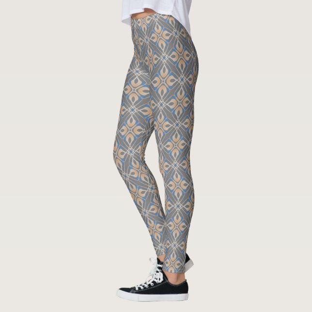 Abstrakt Geometrische Blütendruckgrafik Graue Legg Leggings (Links)