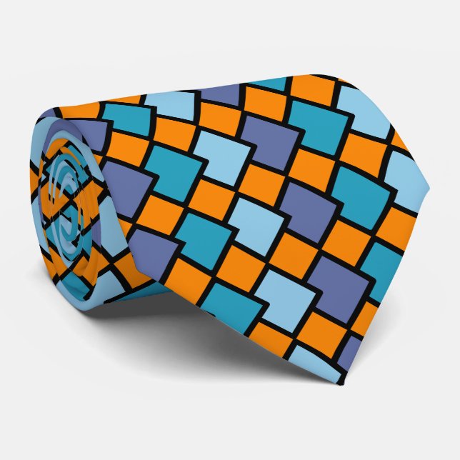 Abstrakt geometrische Diamantform Orange Blue Krawatte (Gerollt)