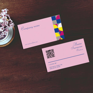 Abstrakt geometrische gelbe Fuchsia-QR-Visitenkart Visitenkarte